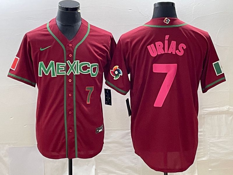 Men 2023 World Cub Mexico #7 Urias Red pink Nike MLB Jersey3->more jerseys->MLB Jersey